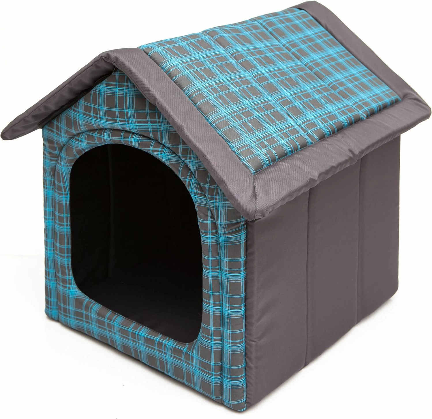 Shtëpizë për qen Hobbydog Buda R1 38x38x32 cm, gri-kaltër me kuadrata