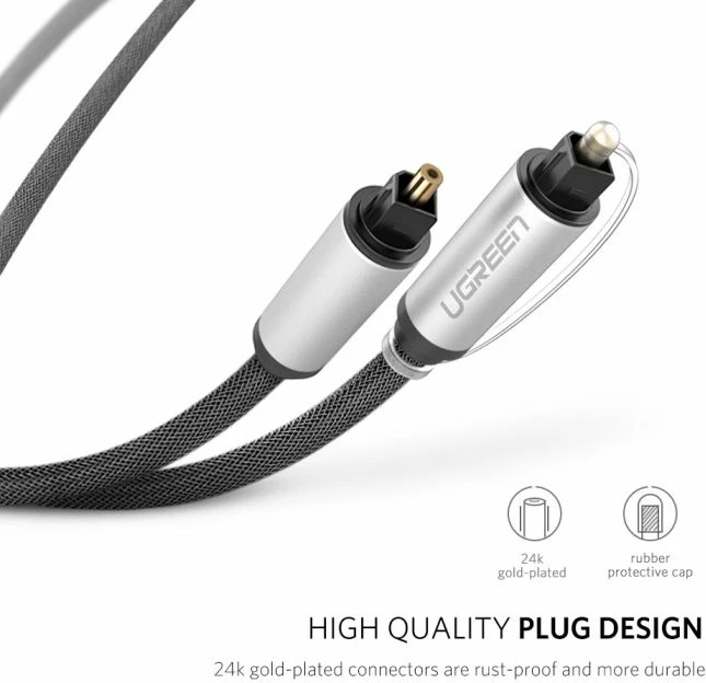 kabllo audio optike Toslink UGREEN 10541 3 m e thurme (braided) zi/argjendtë, n'kuti