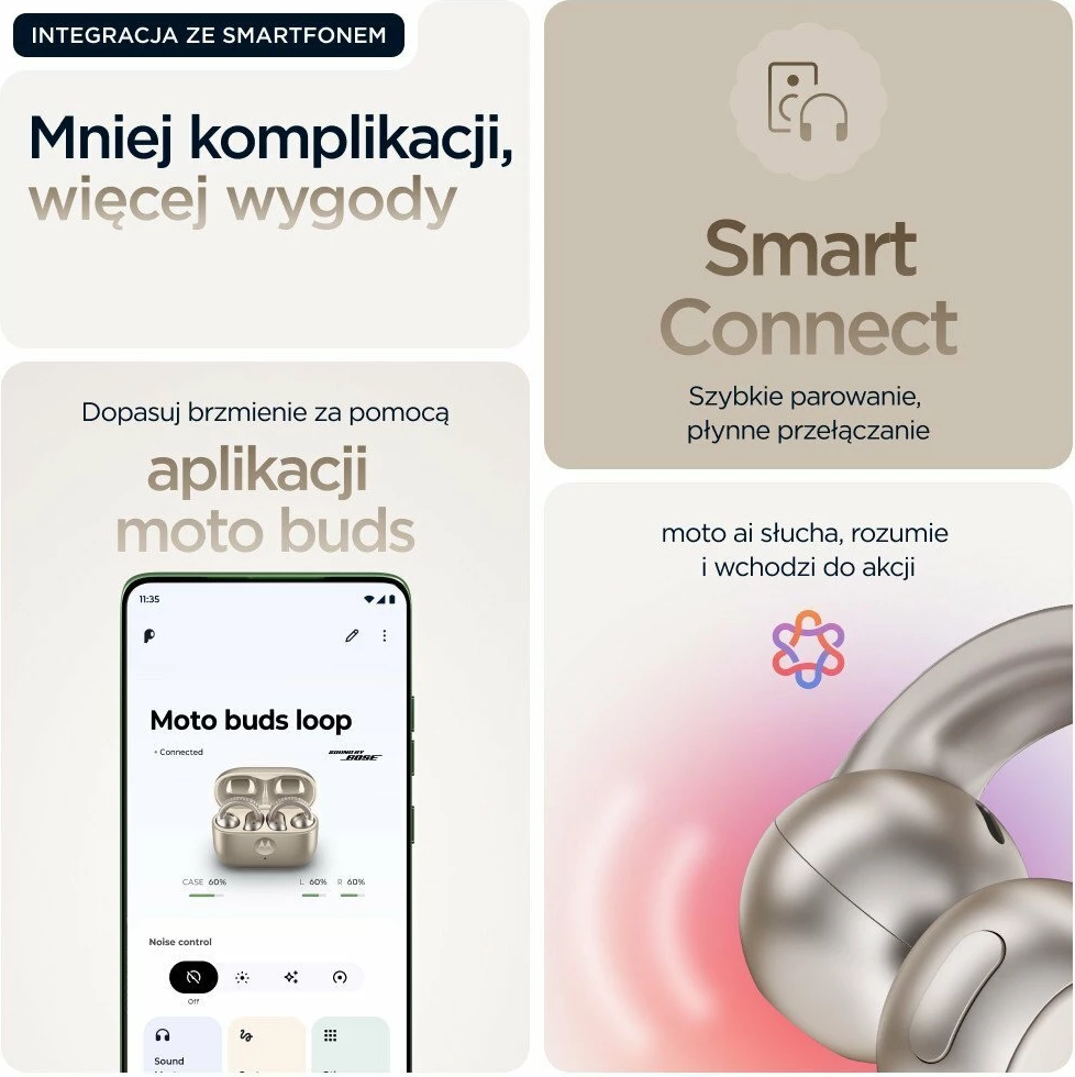 Kufje Bluetooth Motorola Moto Buds Loop by Swarovski PG38C07172, 37h bateri, mikrofon, French Oak/bezhë