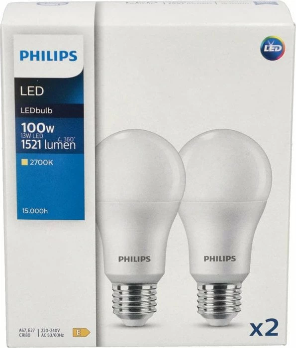 Llambë LED Philips CorePro A67 E27 13W (100W) 2700K 1521lm, set 2 copë