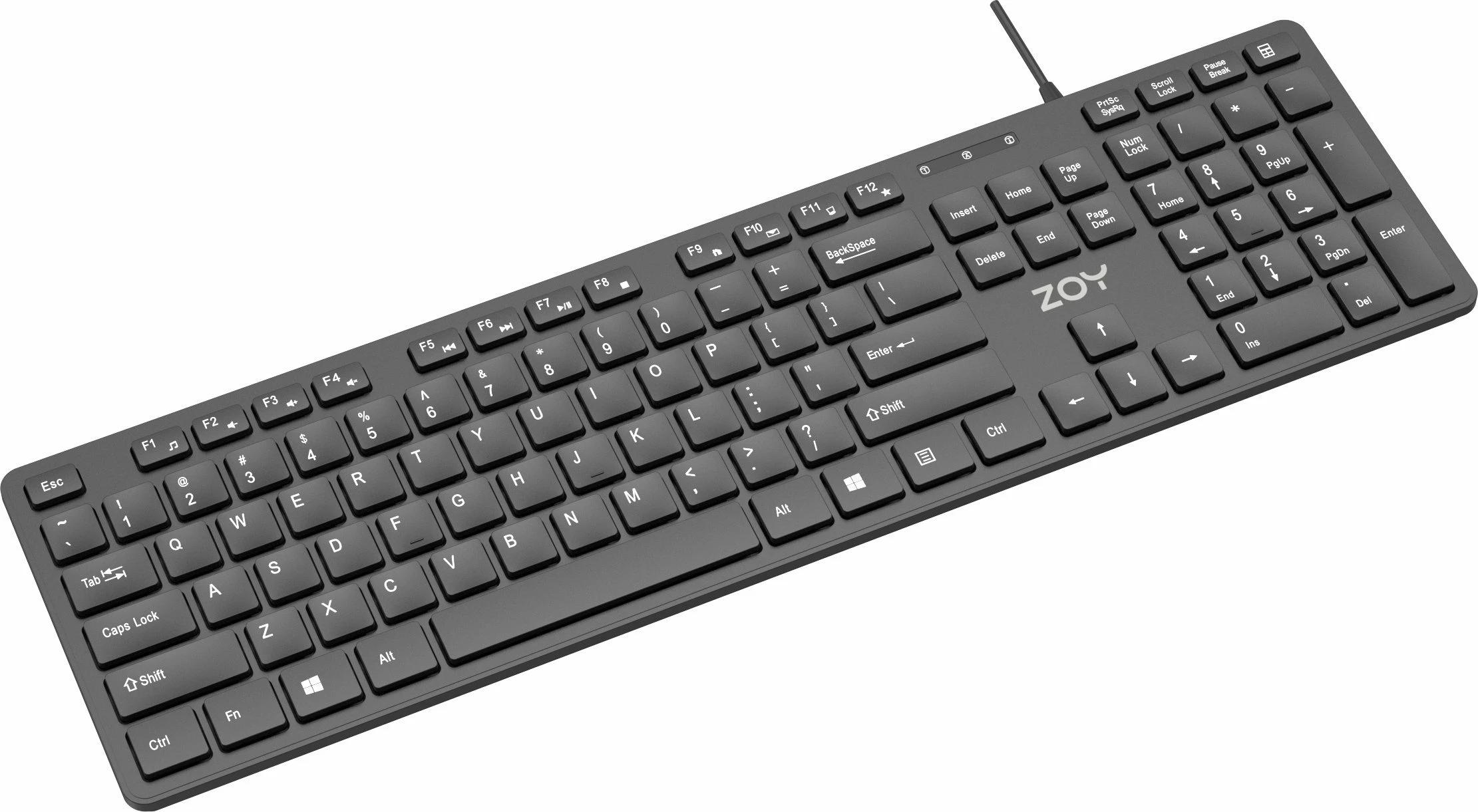 Klaviaturë ZOY ZKB800, USB me kabllo 1.4 m, layout US, 106 taste, membranë e qetë, e zezë