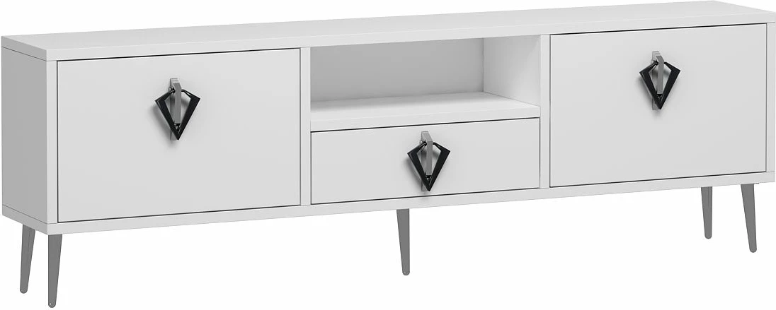 Komodë TV Skye Decor, 1312-DROP-32, e bardhë, e zezë, argjend