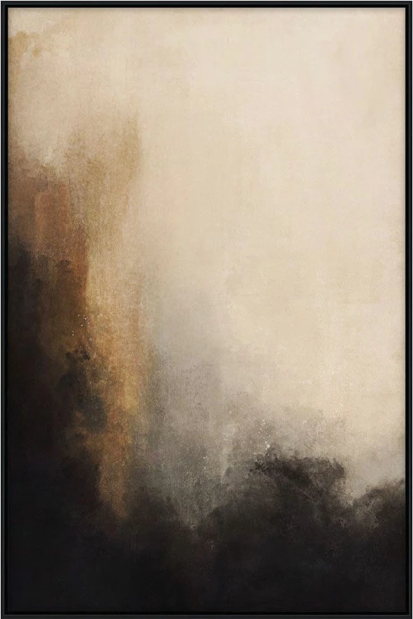 Pikturë dekorative Freeflow me kornizë, 80x120x4 cm, bezhë, e zezë, ari