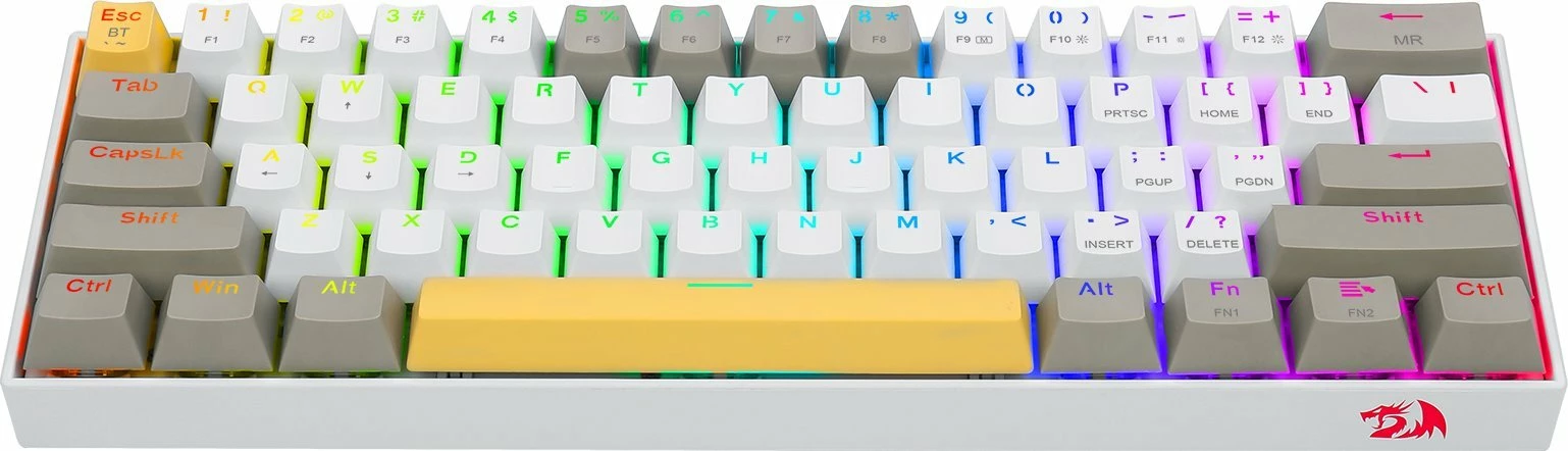 Tastierë mekanike Redragon Draconic Pro K530, Brown Switch, 60%, RGB, USB-C/BT/2.4GHz, bardhë/gri/verdhe