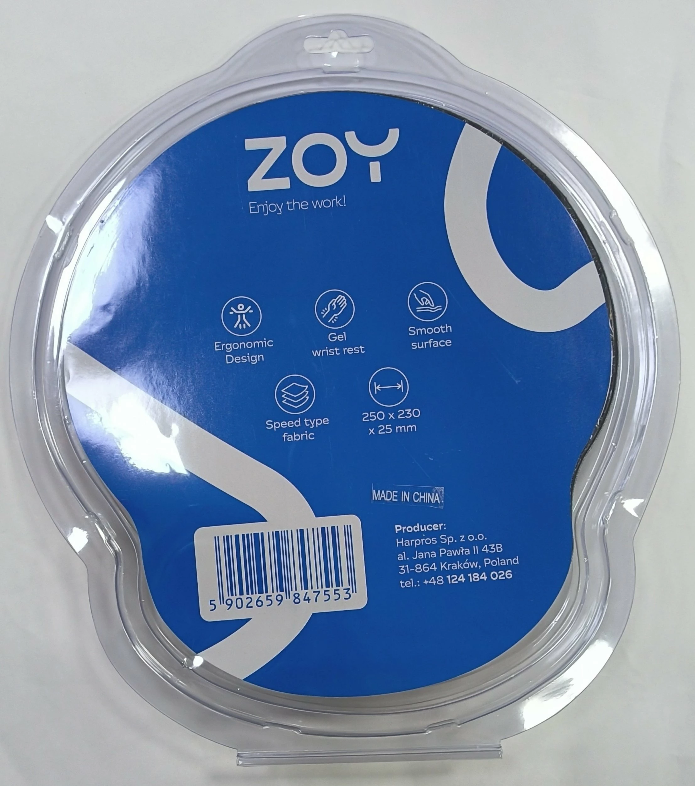 Mauspad ZOY ZMP25 250x230x25mm me mbështetje kyçi xhel, i zi