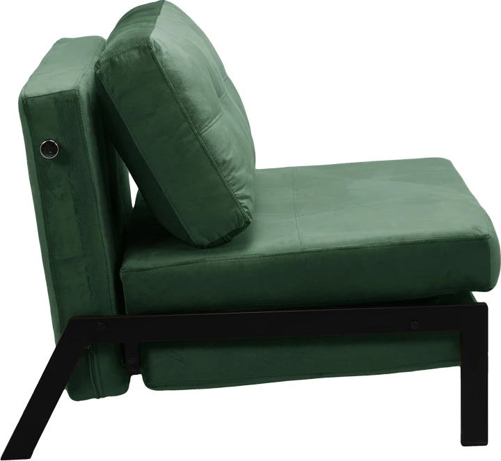 Karrige-shtrat Fancy, pëlhurë kadife, ngjyrë e gjelbër e errët, këmbë metalike të zeza, 95x98x70cm