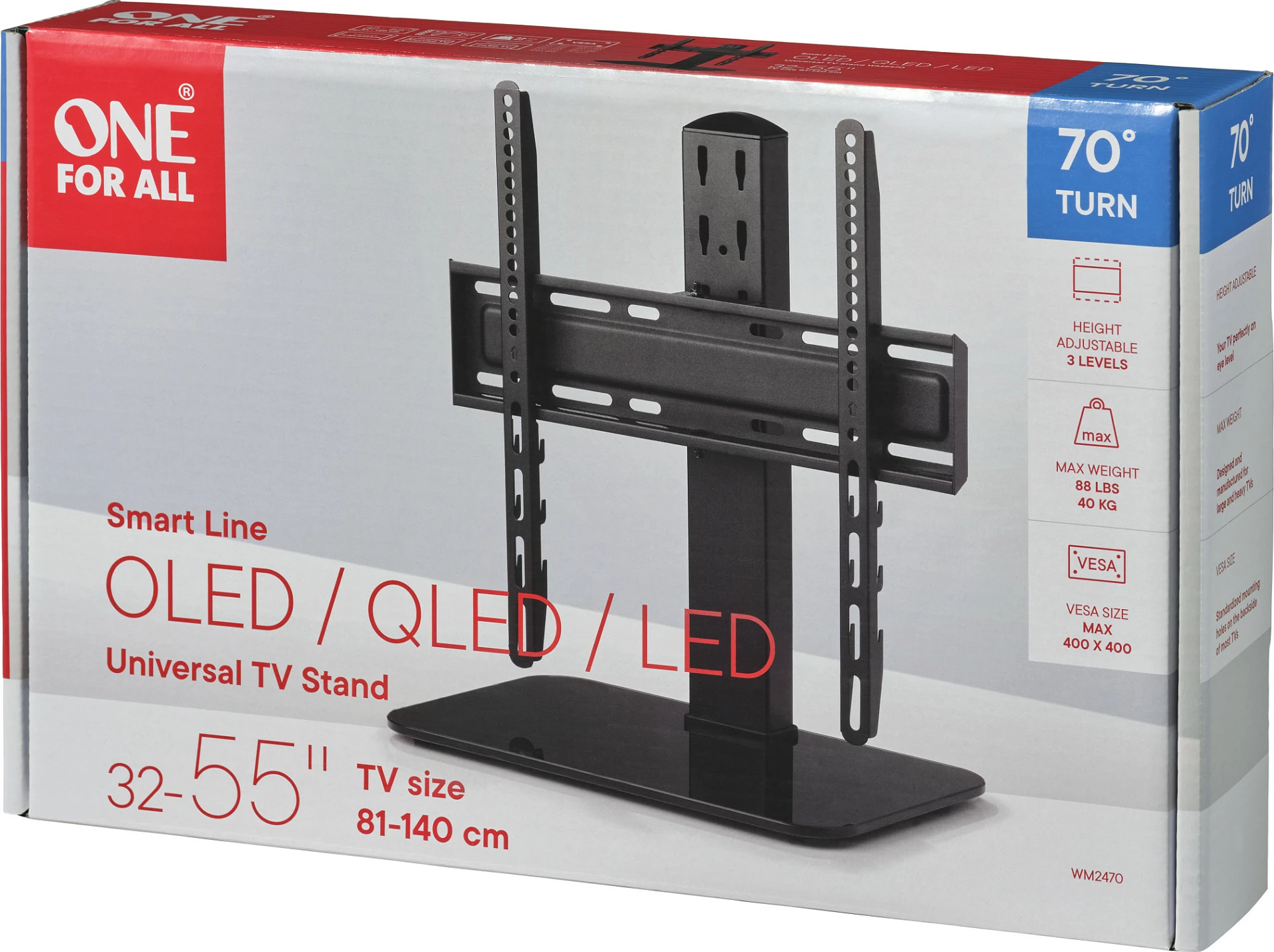 Mbajtëse tavoline TV OneforAll WM 2470 Ultra Slim Line, 32-55", VESA 100x100-400x400, e zezë