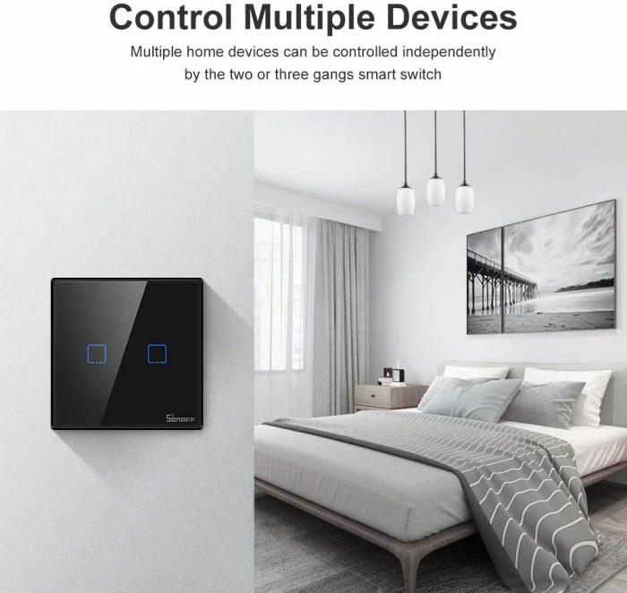 Switch muri smart SONOFF T3EU2C-TX, Wi‑Fi, 2-kanal (Dual), EU 86x86mm, i zi 6