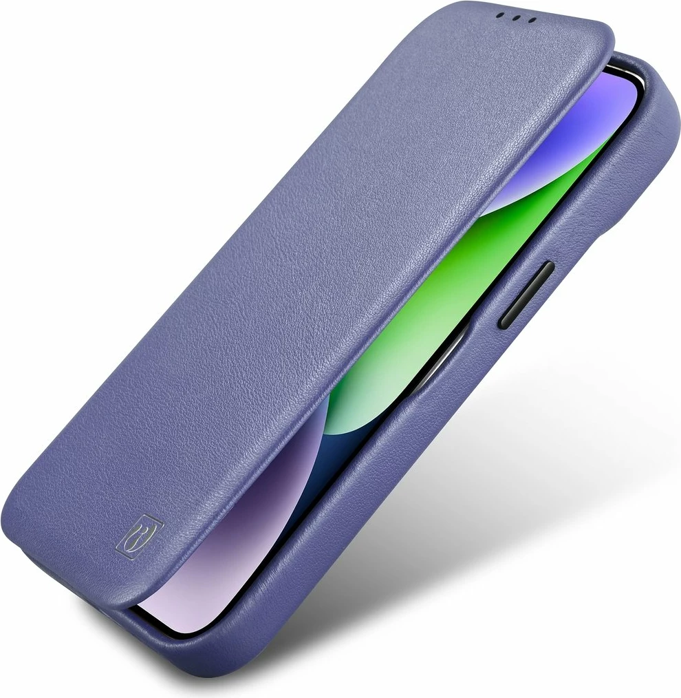 Mbështjellës iCarer CE Premium lëkurë folio për iPhone 14 Pro, MagSafe, vjollcë e lehtë