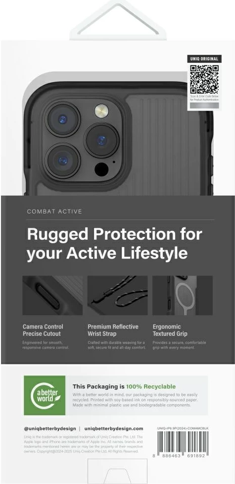 Mbështjellës UNIQ Combat Active Magclick Charging për iPhone 16 Pro Max, i zi