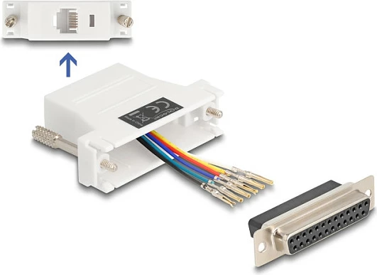 Adapter DeLOCK D-Sub 25 (femër) në RJ12 (femër), kit montimi, i bardhë