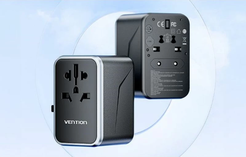Adapter universal udhëtimi me karikues Vention 65W, i zi