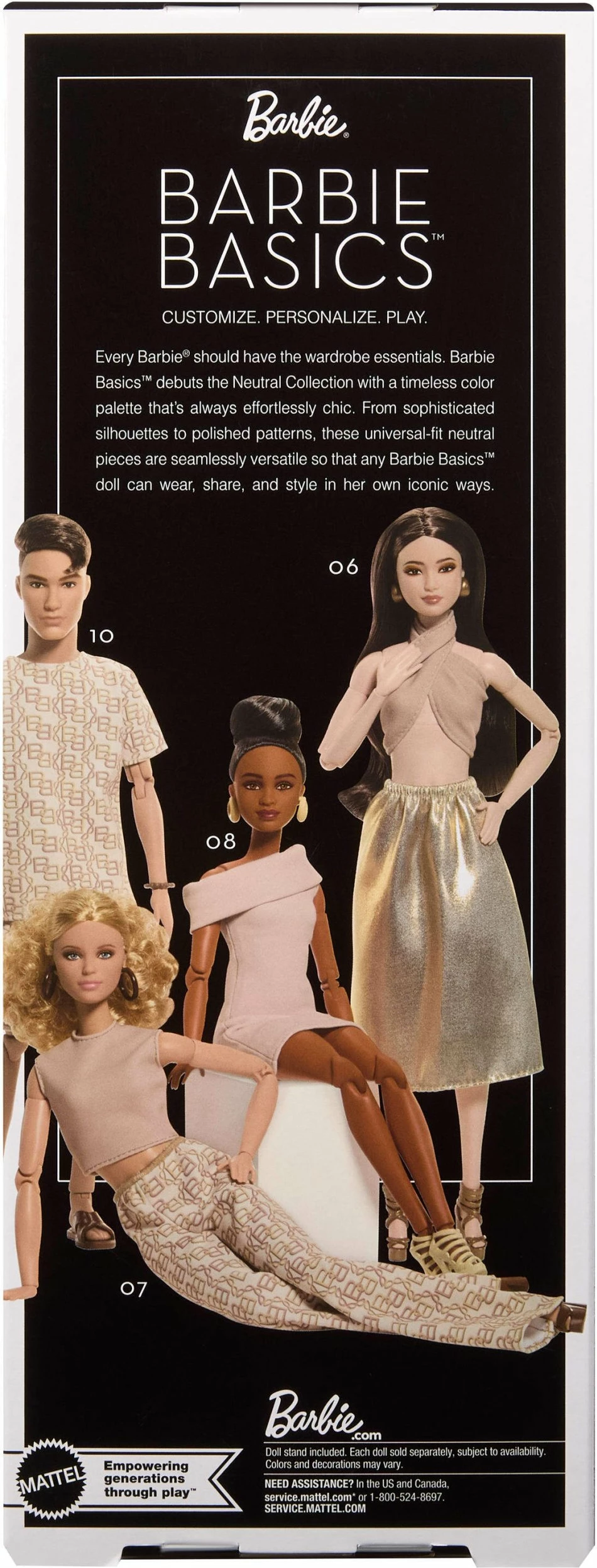 Kukull Barbie Mattel Signature Basics Model 09 JJX28, me qëndrim dhe certifikatë, bezhë/ari