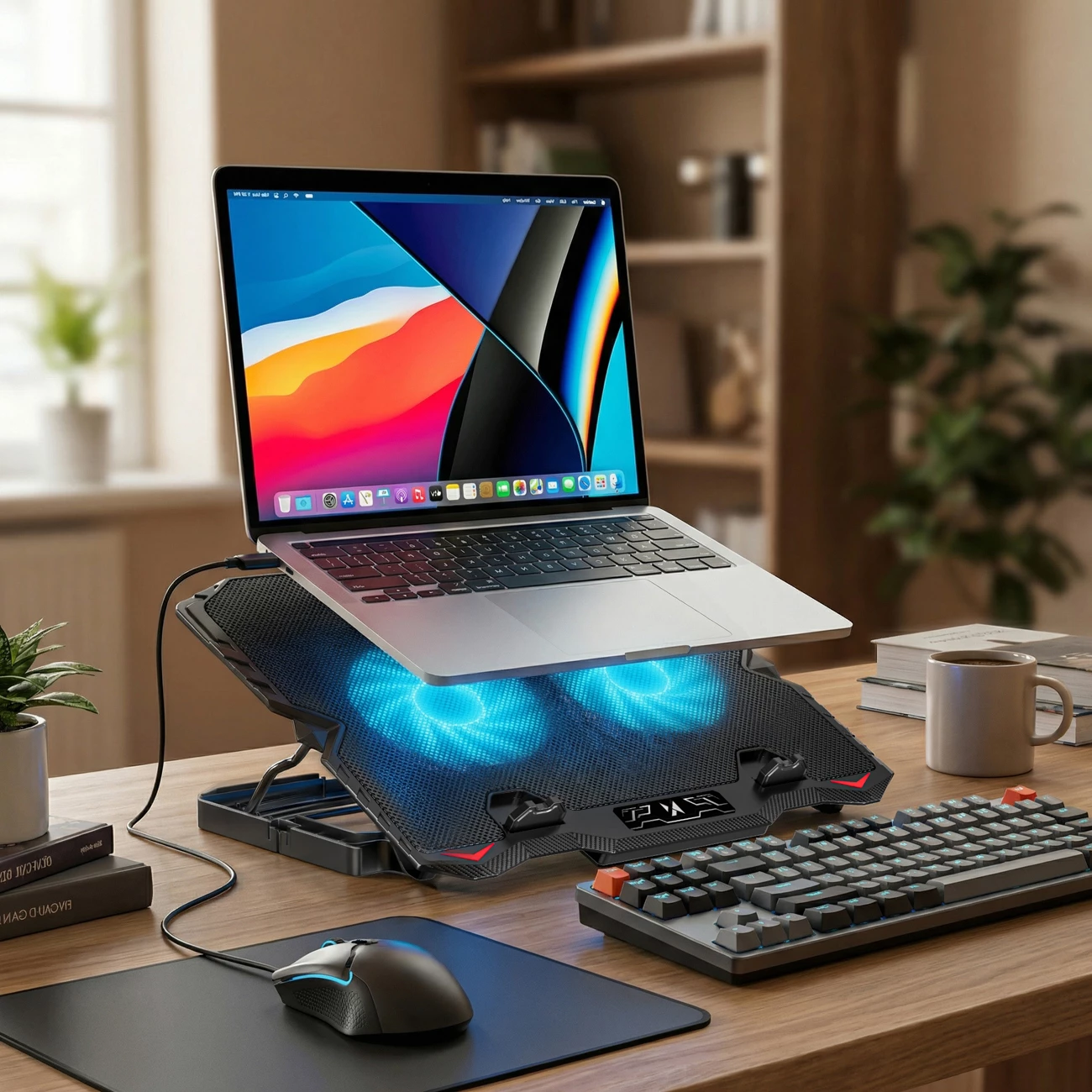 Mbajtëse ftohëse për laptop Wozinsky StormPad WDCX-015 RGB, 9"-15.6", 2 ventilatorë 125mm, 2x USB 2.0, e zezë