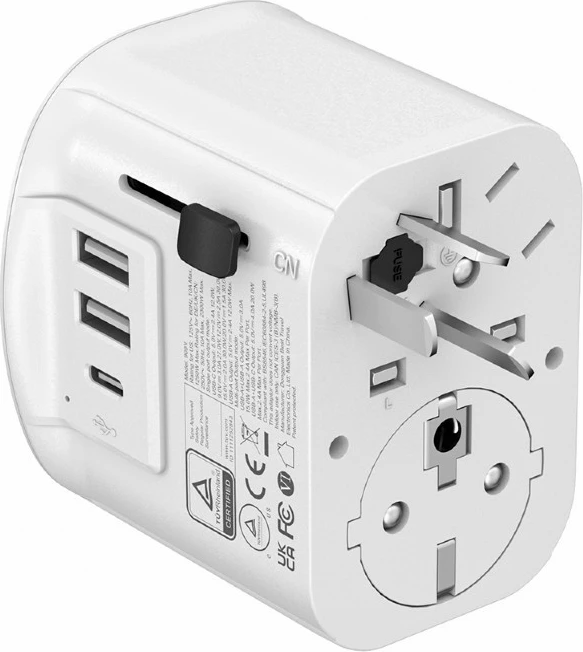 adapter udhëtimi universal me tokëzim, Gembird TPA-EU2A1C15-01-W, 15 W, 3x USB, i bardhë