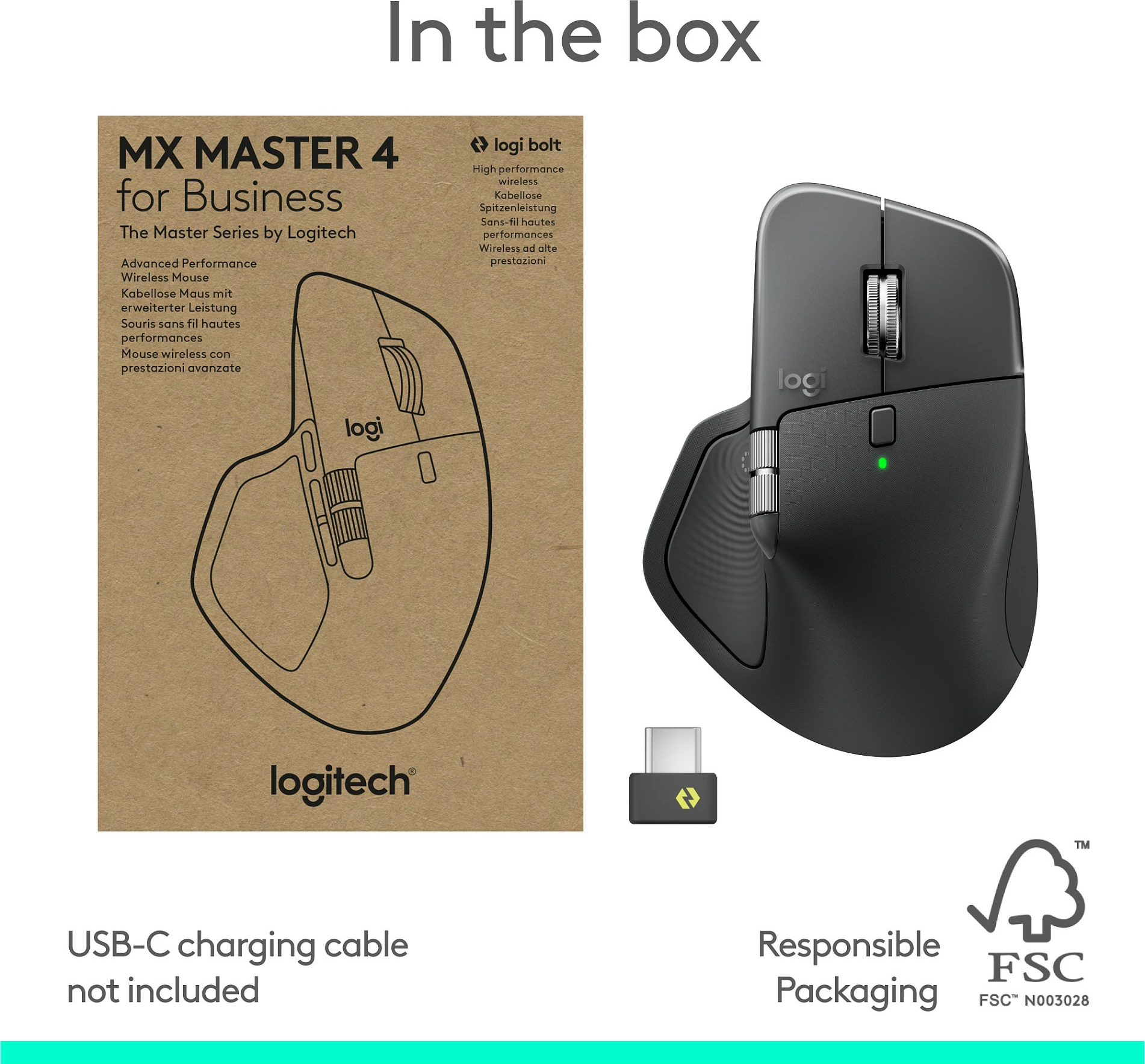 Maus Logitech MX Master 4 for Business, pa kabllo RF + Bluetooth, 8000 DPI, Logi Bolt, grafit