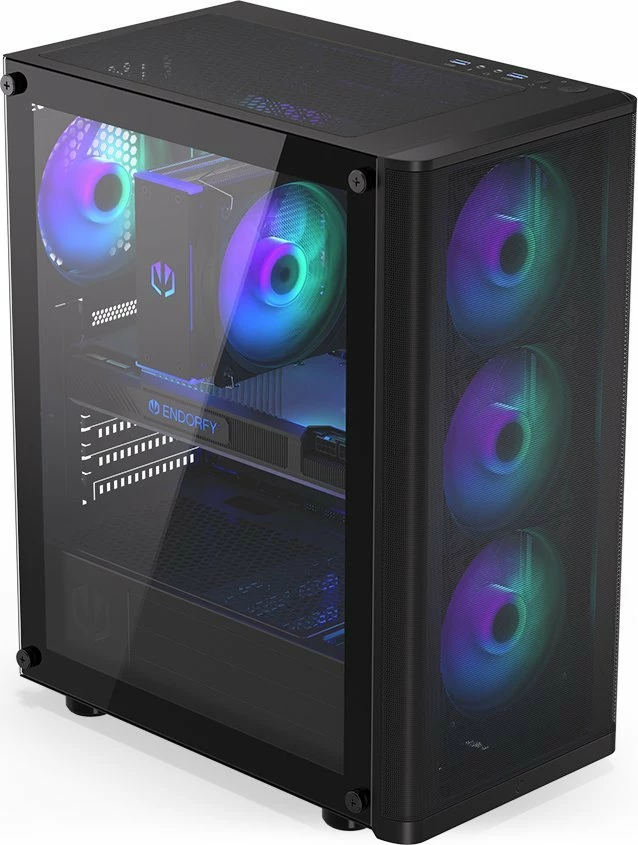 Kasë Endorfy Ventum 200 ARGB EY2A014 Midi Tower ATX me xham të kalitur, 4x120mm PWM ARGB fans, pa PSU, e zezë