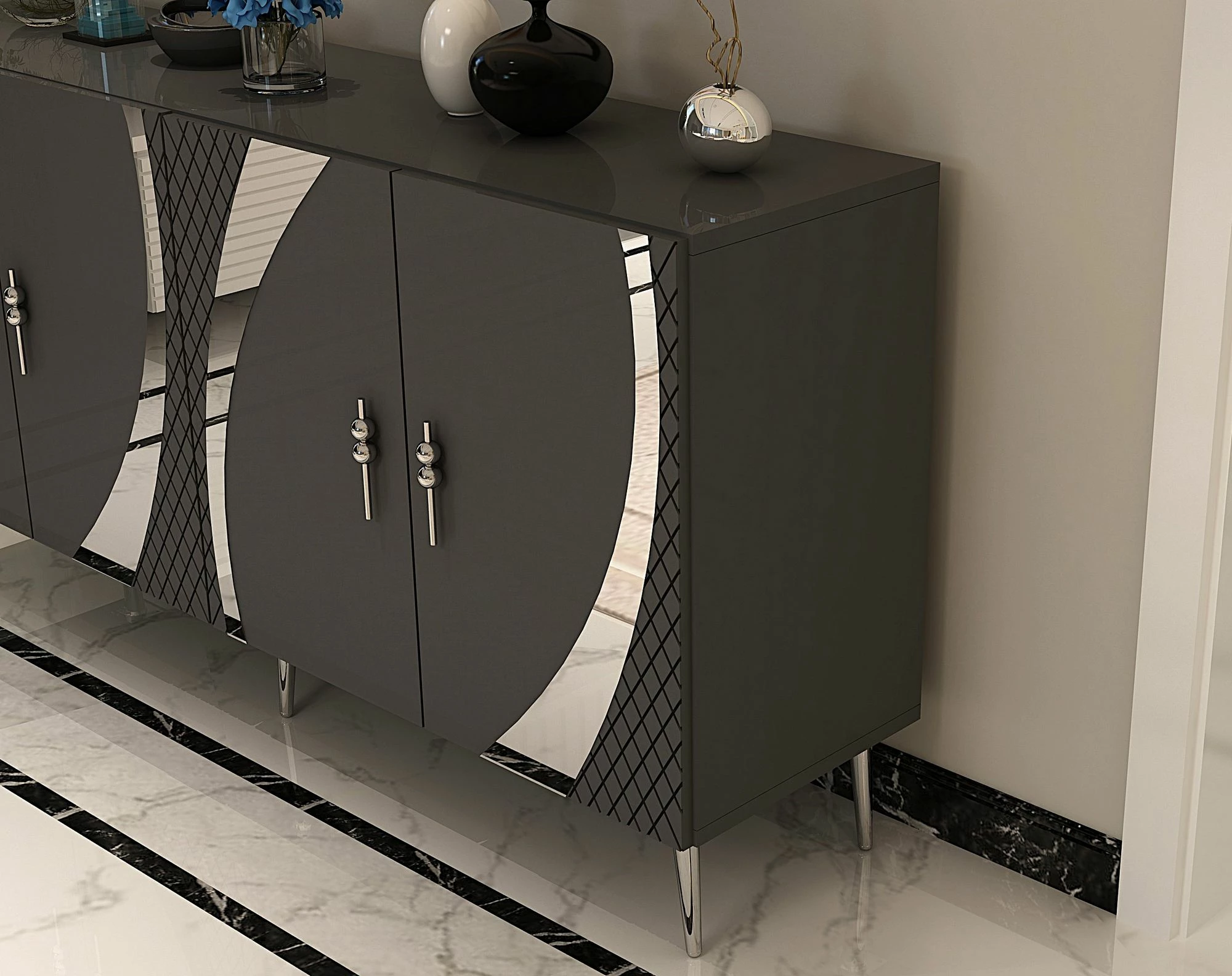 Konsol Skye Decor, ngjyrë antracit dhe argjendi, KB150
