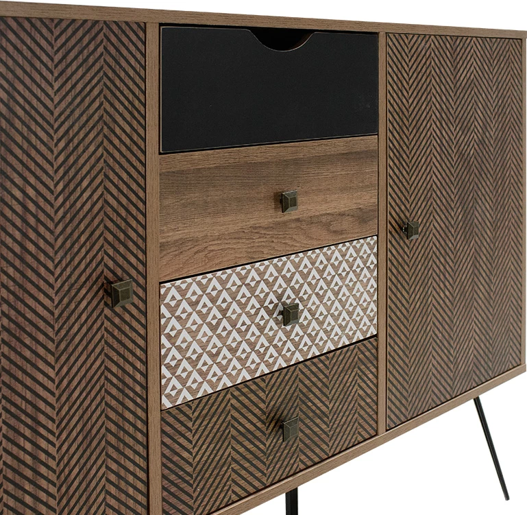 Bufe Boho me katër sirtarë, ngjyrë arre, 122x39,5x86cm