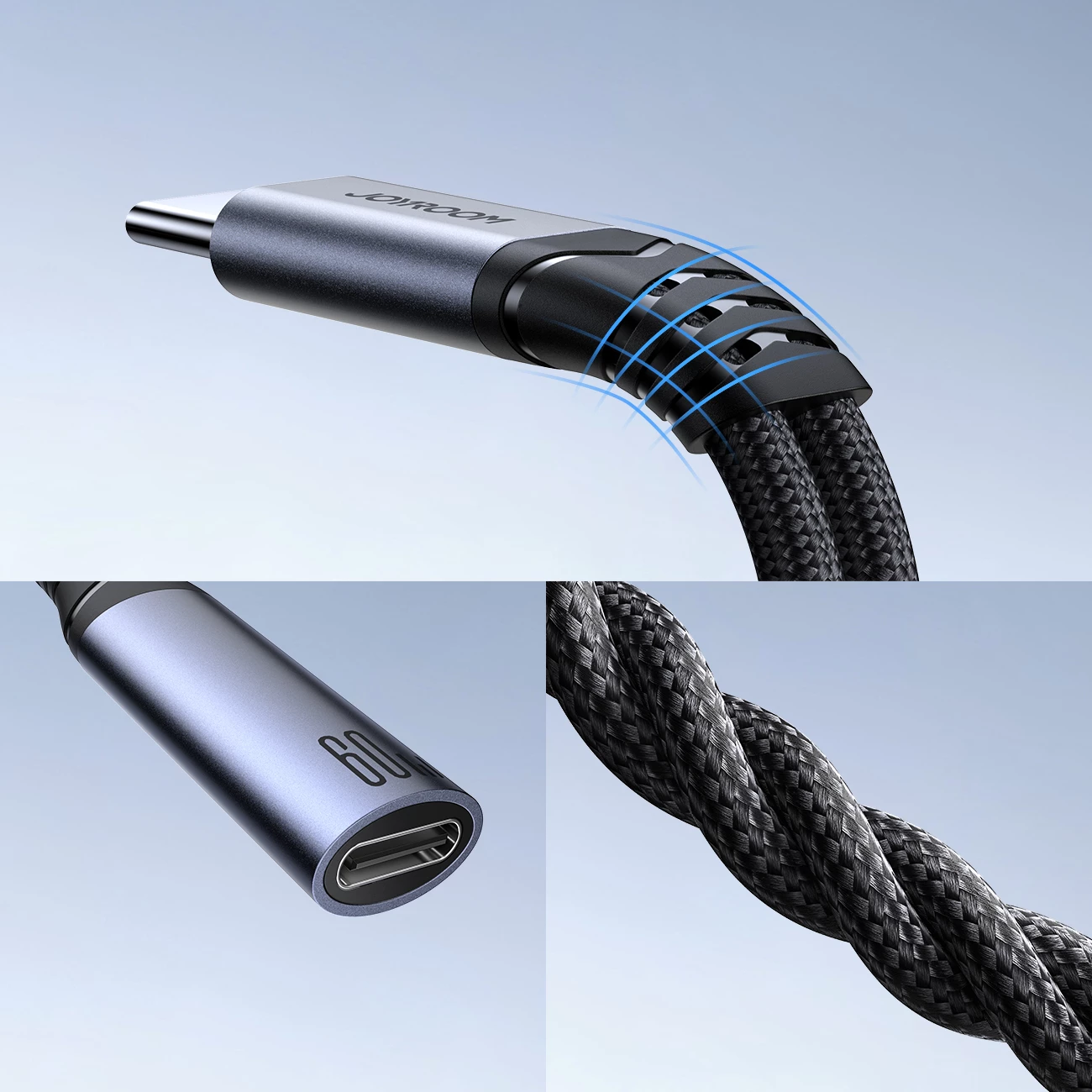 Adapter USB-C në 2x USB-C Joyroom SY-C03, DAC, 60W, i zi