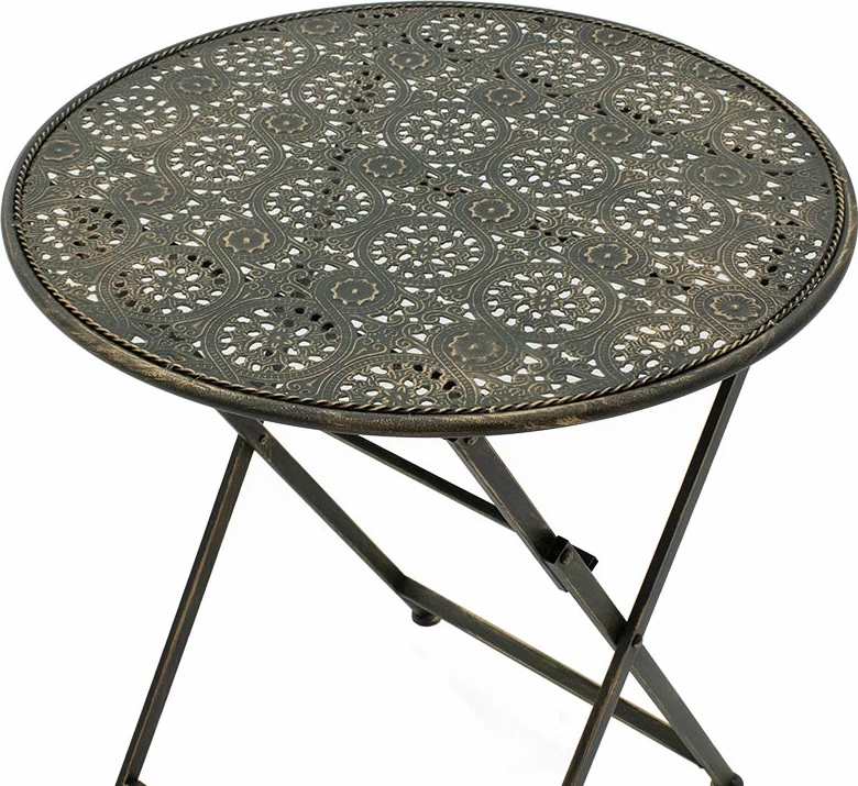 Set tavoline me karrige Drill 3 copë, ngjyrë bakri antike, metal