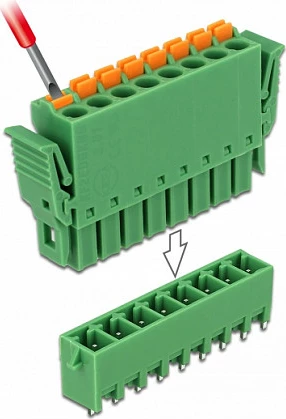 Bllok terminali PCB DeLOCK 65974, 8-pin, AWG 24-12, i gjelbër