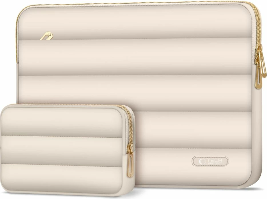 Mbështjellës laptopi Tech-Protect Puffy 15-16, set me çantë aksesorësh, Bezhë
