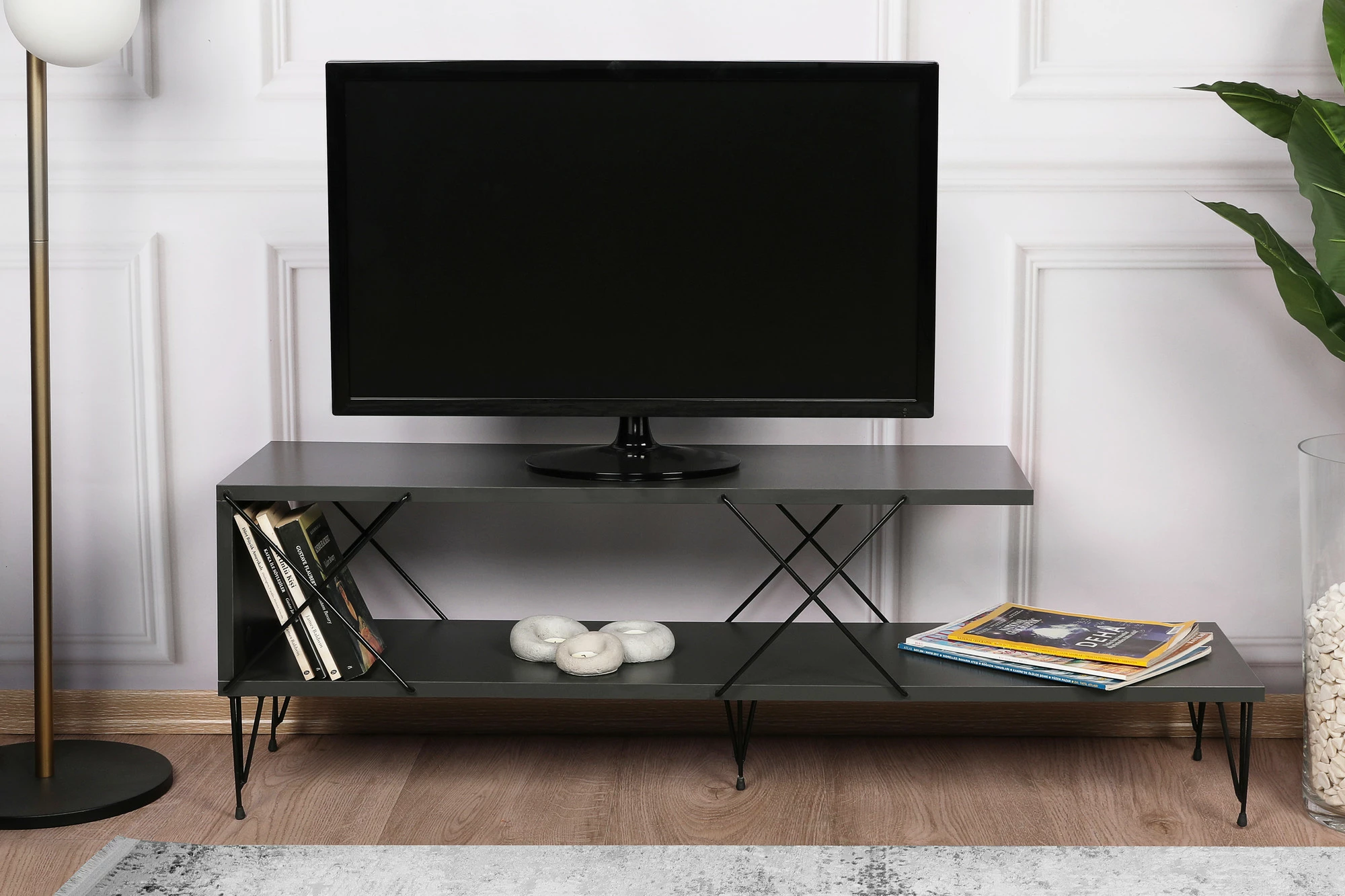Komodë për TV Hanah Home, Street, ngjyrë antracit