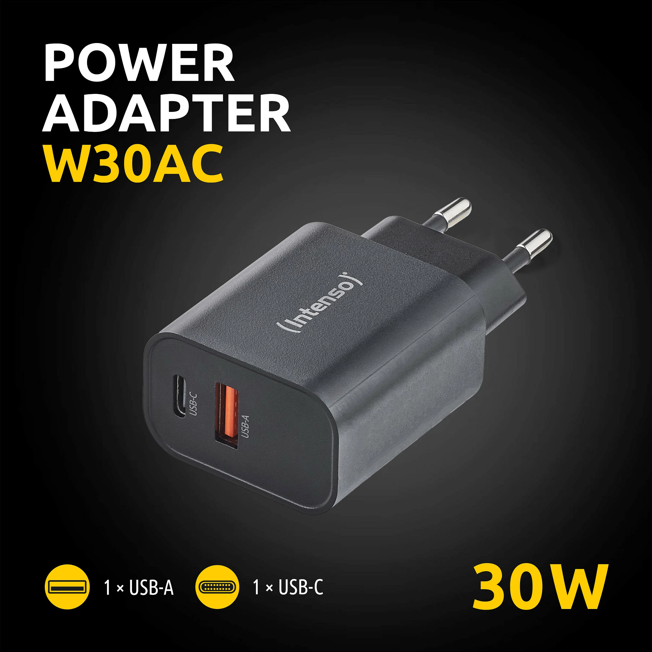 Adapter rryme Intenso W30AC, 30W, USB-C + USB-A, i zi