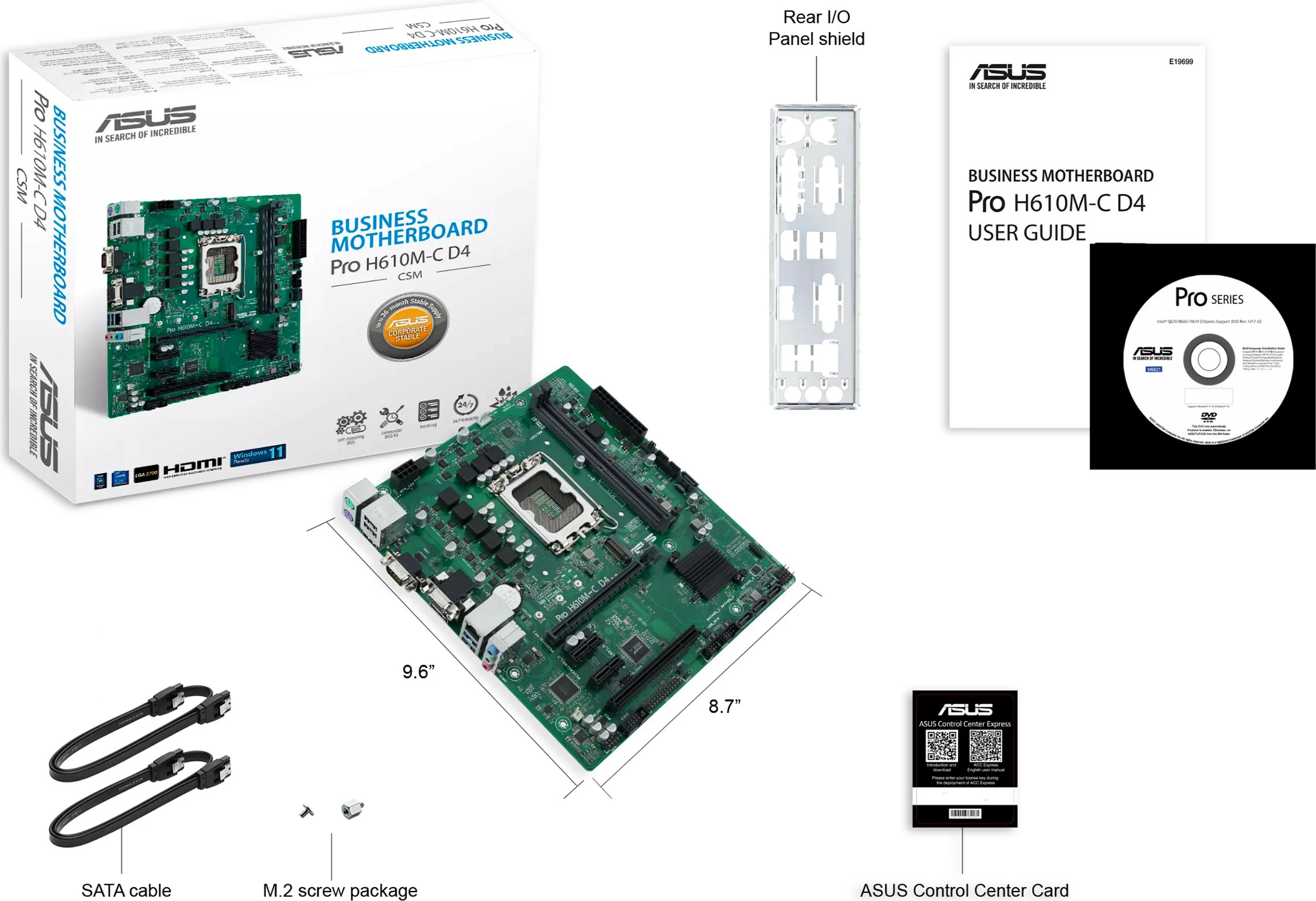 Pllakë amë ASUS PRO H610M-C D4-CSM, Intel, LGA 1700, DDR4-SDRAM, 64 GB