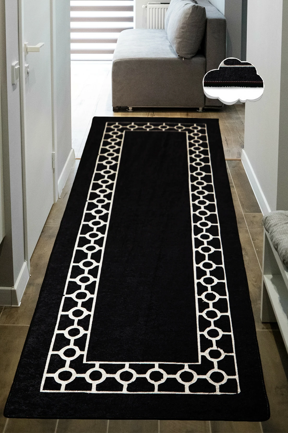 Qilim korridori, ngjyrë e zezë dhe e bardhë, 80x200cm, Conceptum Hypnose Bague