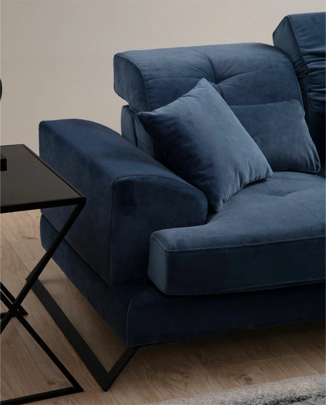 Kënd divani PWF-0575 këndi i djathtë pëlhurë blu 308/190x92cm