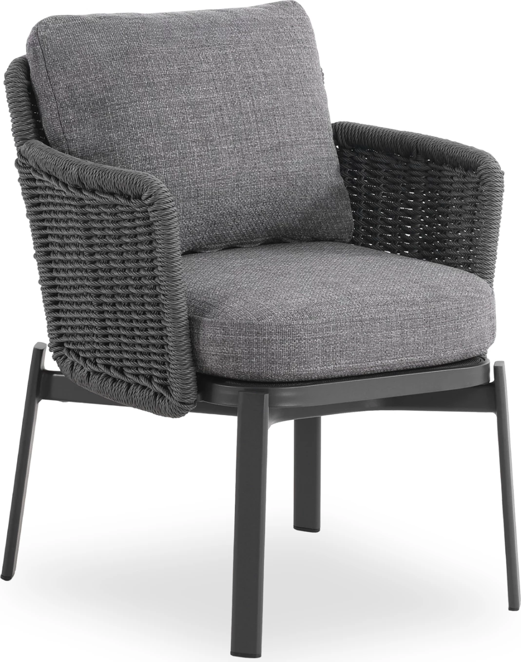 Karrige ngrënieje për jashtë, seri Destiny, alumin ngjyrë qymyr, jastëkë, ratan, 65x68x75.5-82H