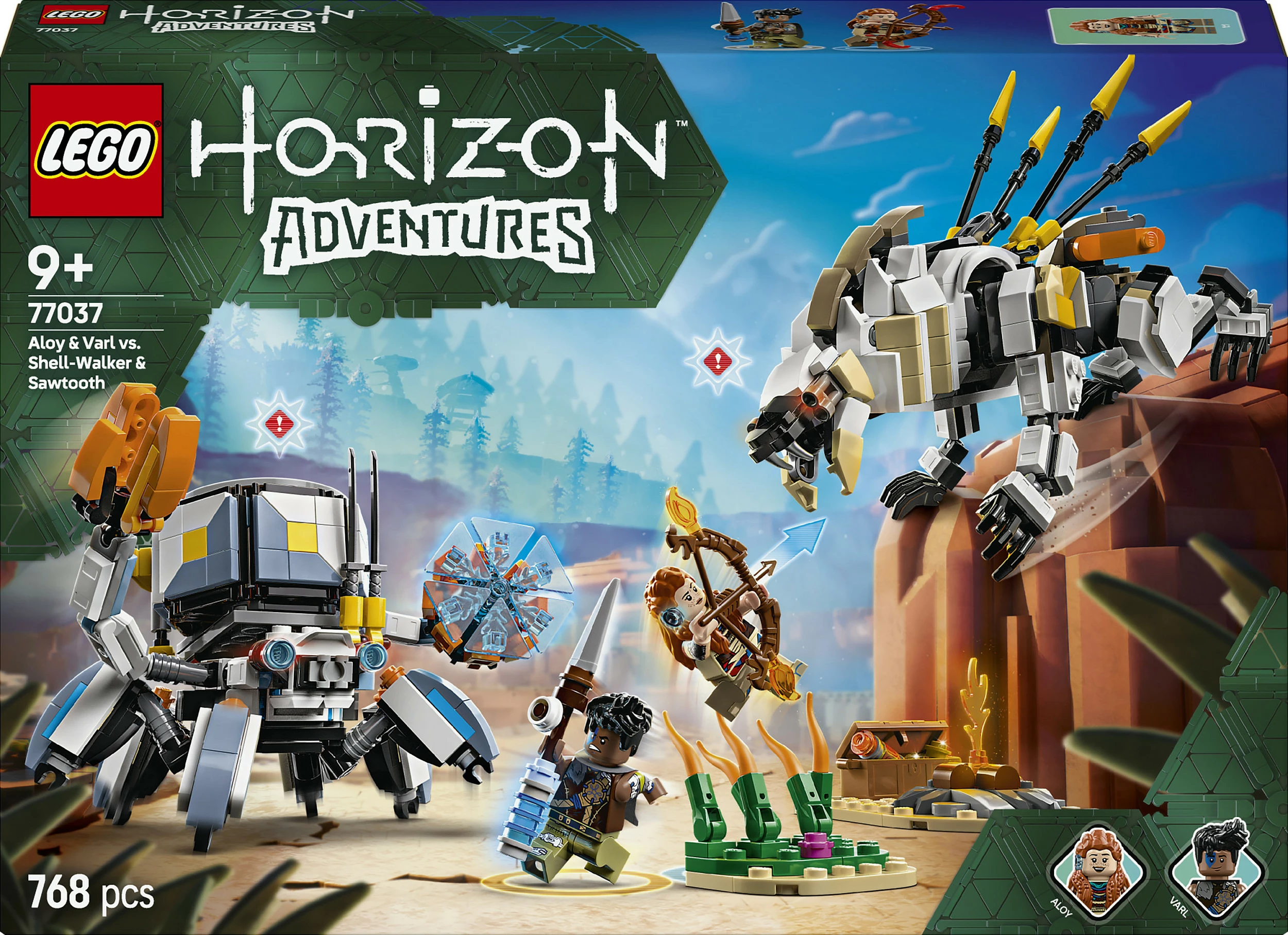 Set ndërtimi LEGO Horizon Adventures 77037, Aloy & Varl kundër Shell-Walker & Sawtooth, 768 pjesë, shumëngjyrësh