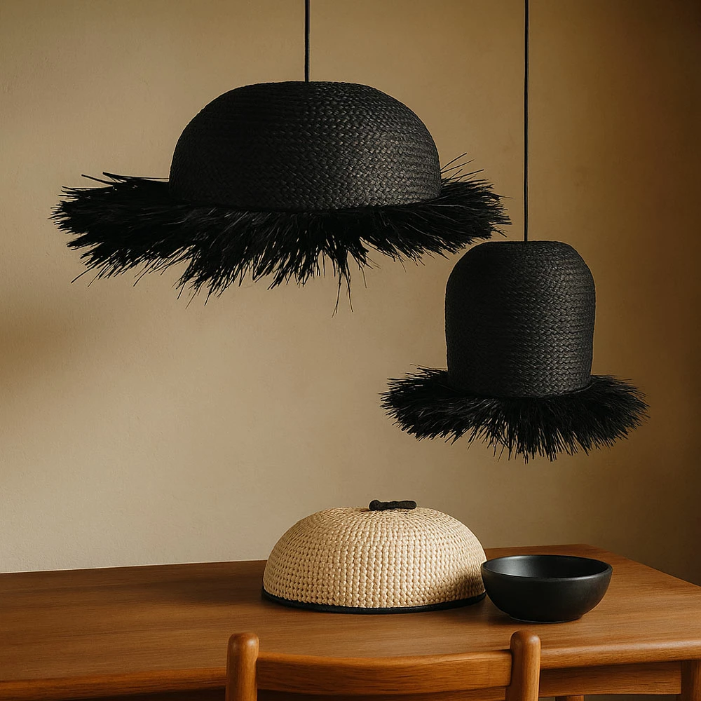 Llambë varëse Bangai, kashtë deti, e zezë, 40x40x47cm