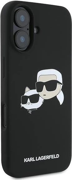 Mbështjellës Karl Lagerfeld Silicone Double Heads Print MagSafe për iPhone 16 Plus, i zi