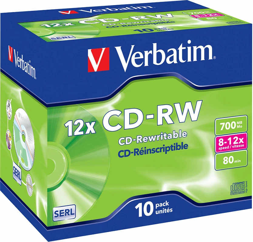 Disqe CD-RW Verbatim 700MB 80min 12x, 10 copë, Jewel Case