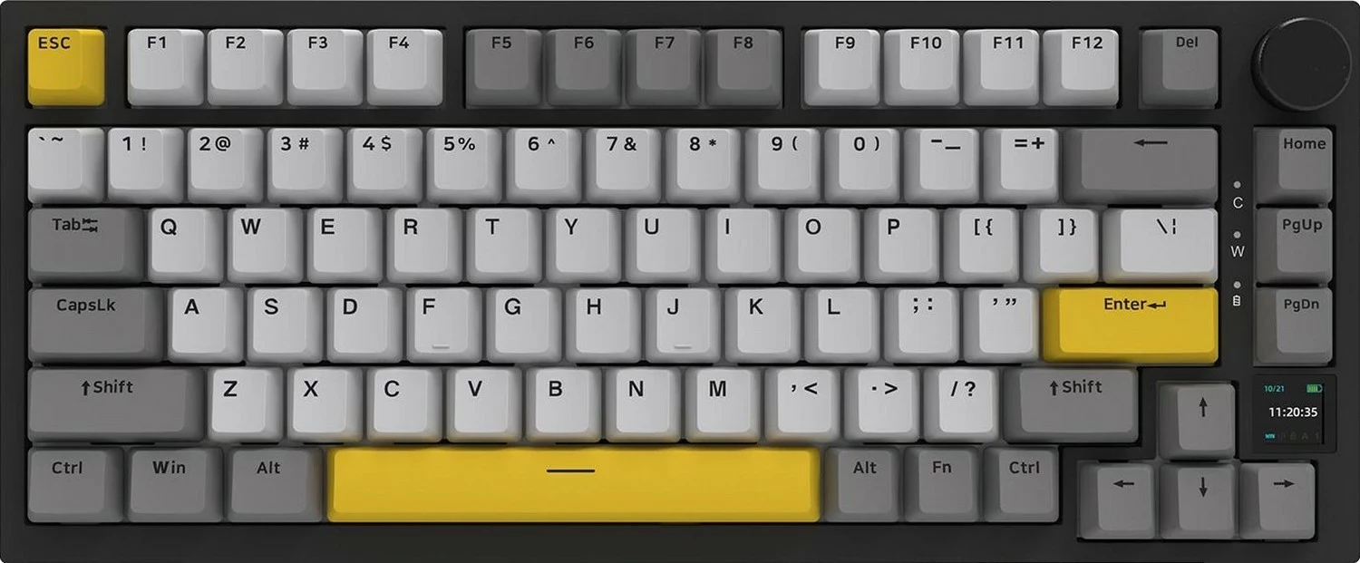 Tastierë mekanike Ajazz AK820 Pro, 75% (81 taste), Wireless/Bluetooth, RGB, Flying Fish Switch, gri-zi me të verdhë
