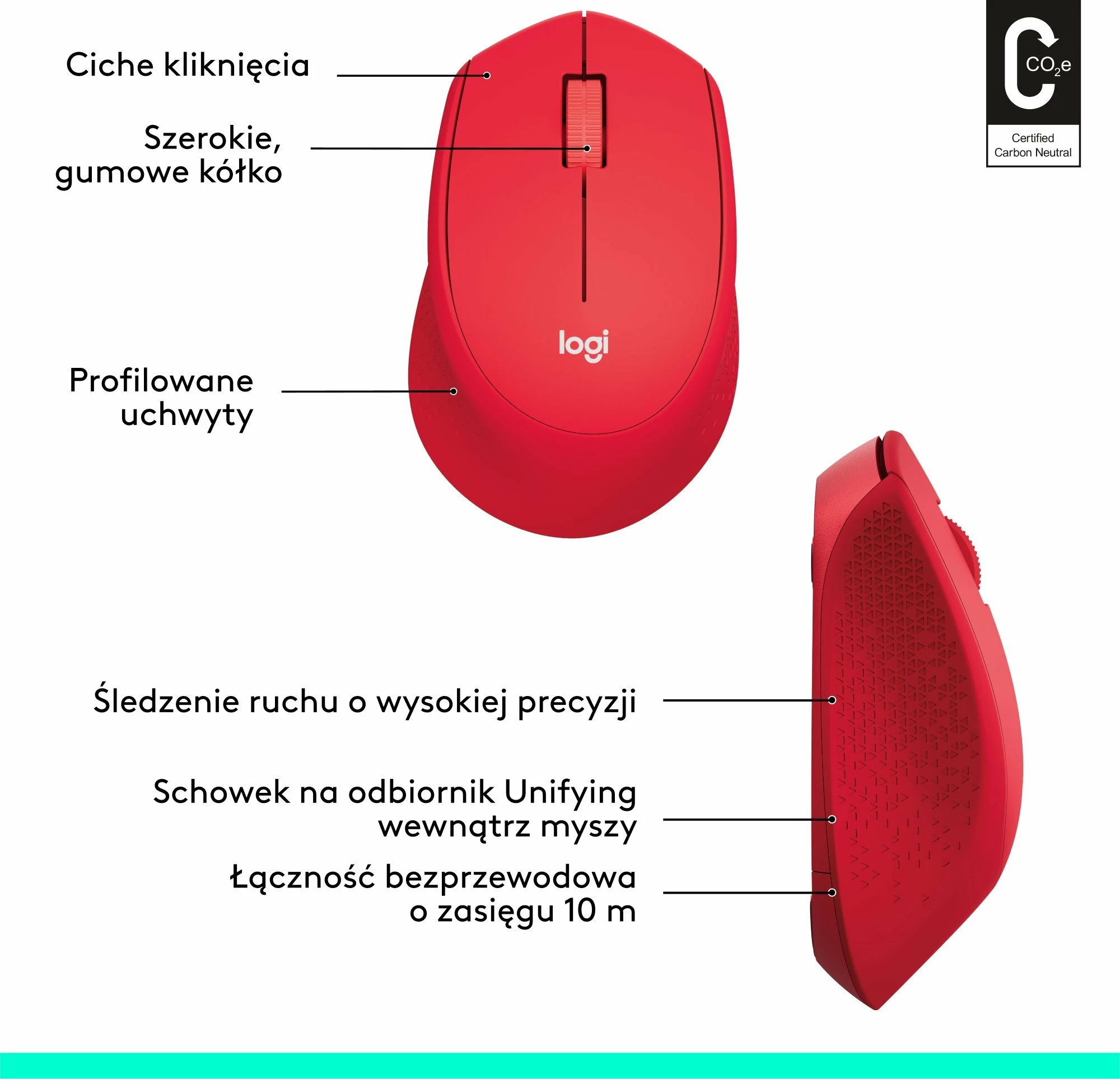 Maus Logitech M330 Silent Plus 910-004911 1000 DPI wireless, e kuqe