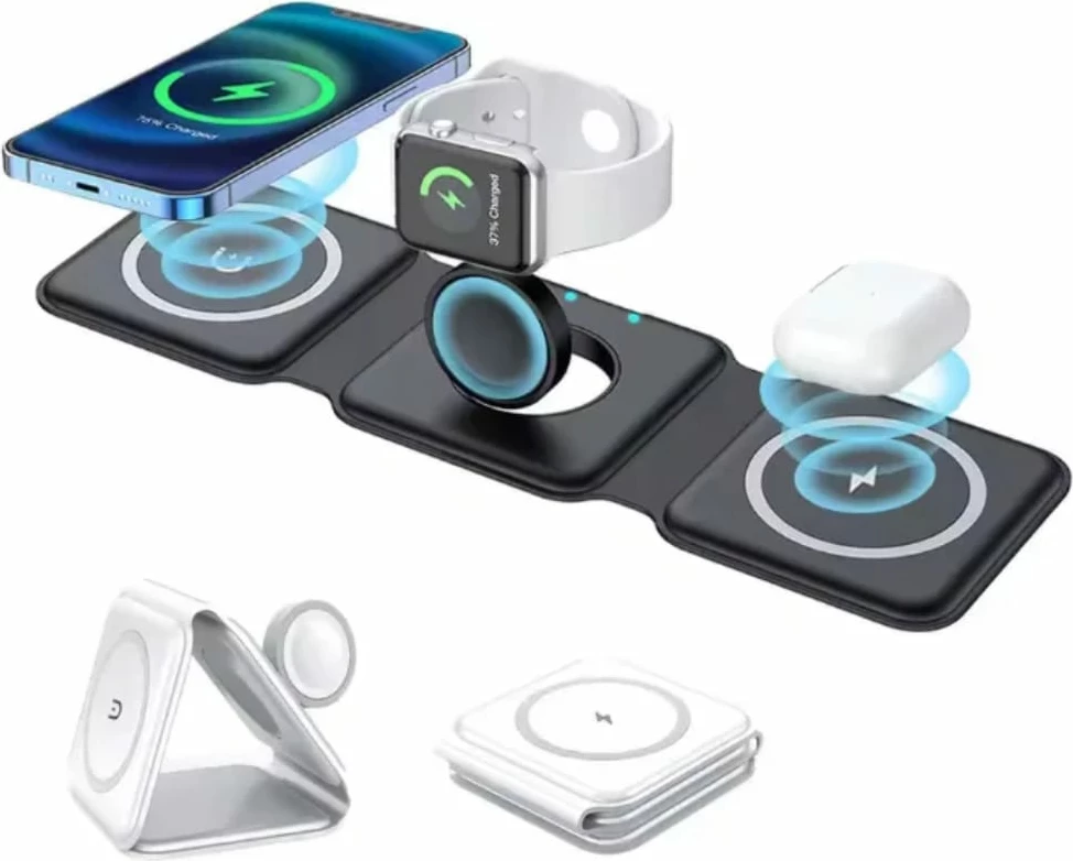 Karikues Wireless Magnetik 3-në-1 i Palosshëm për Telefon, Orë dhe AirPods