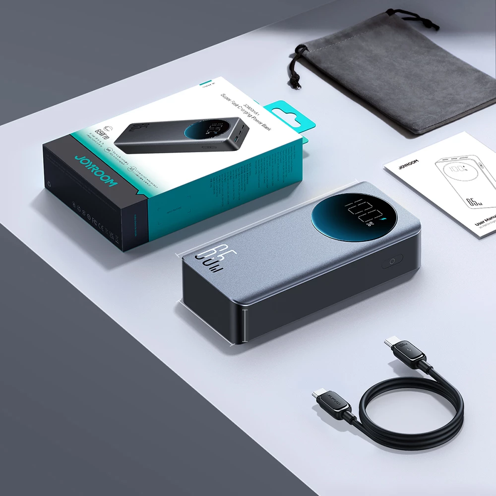 Power bank Joyroom JR-PBF05, 30000mAh, 65W, me ekran dixhital, e zezë