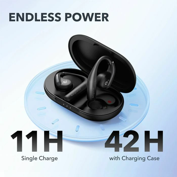 Kufje wireless Anker Soundcore AeroFit A3872G11, Bluetooth 5.3, IPX7, 11+42 orë, të zeza, set me kuti karikimi