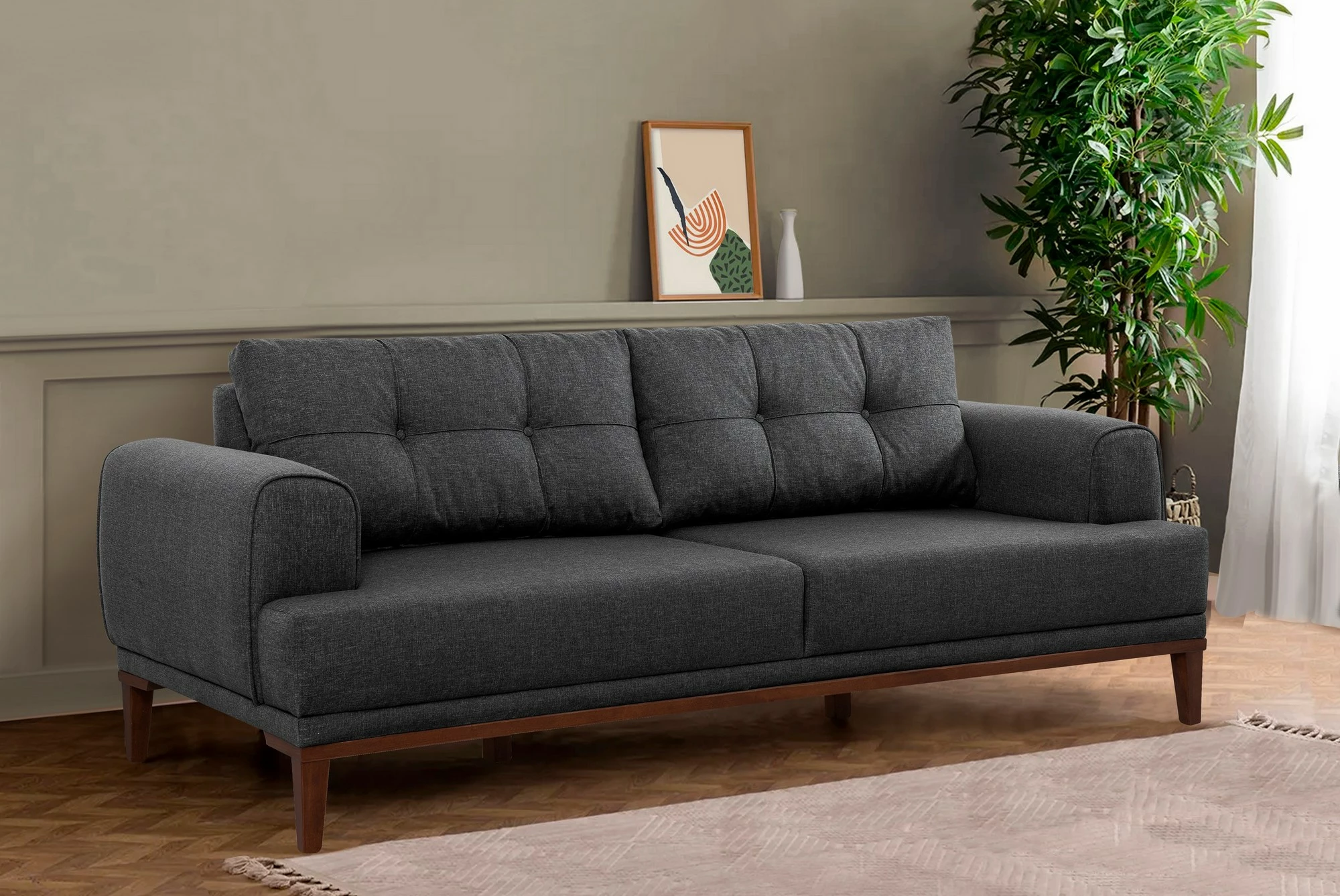 Divan treshe Atelier del Sofa, Vina 3, anthracite, walnut