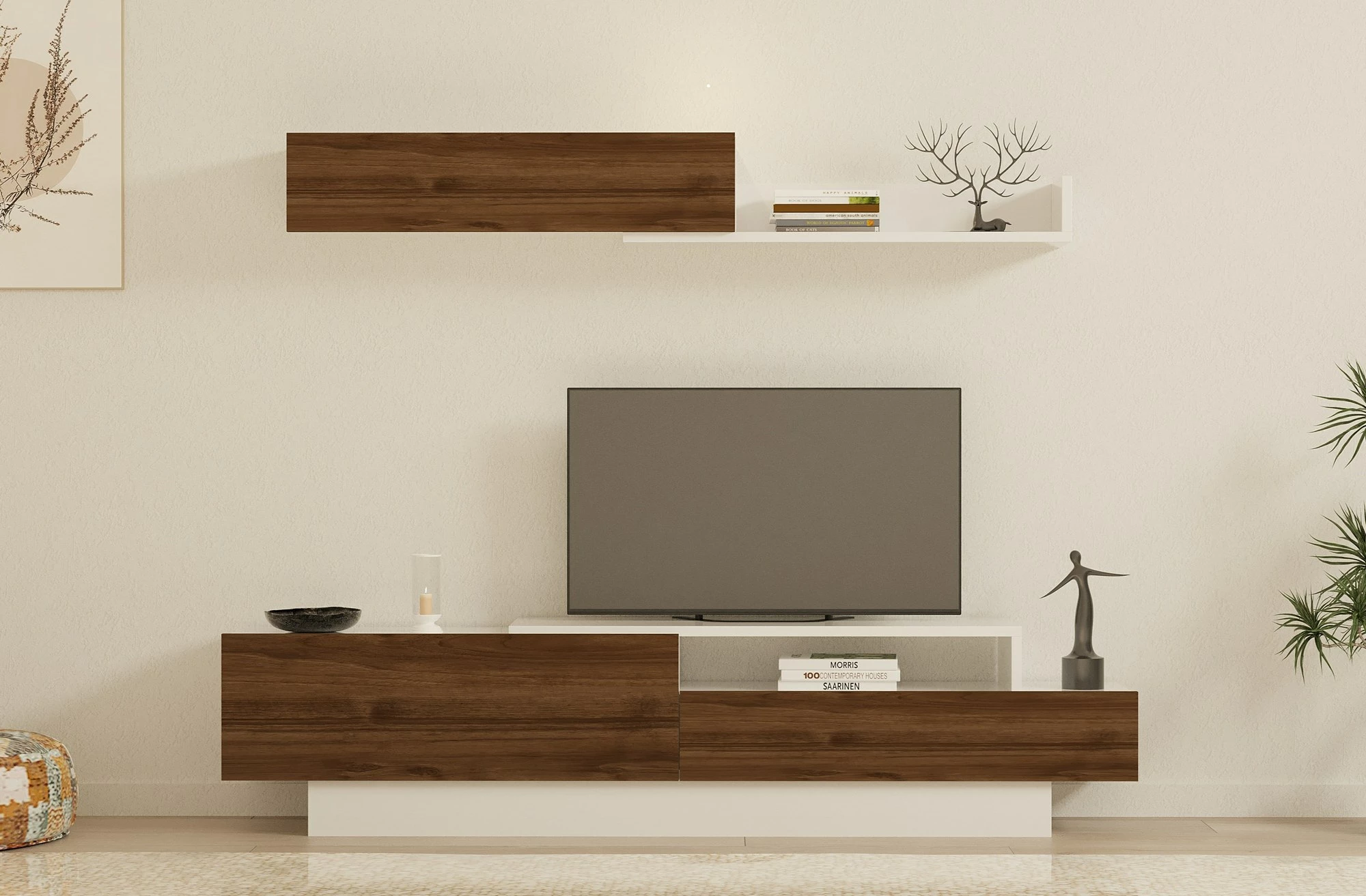 Komodë TV Hanah Home, Elda, e bardhë dhe arre