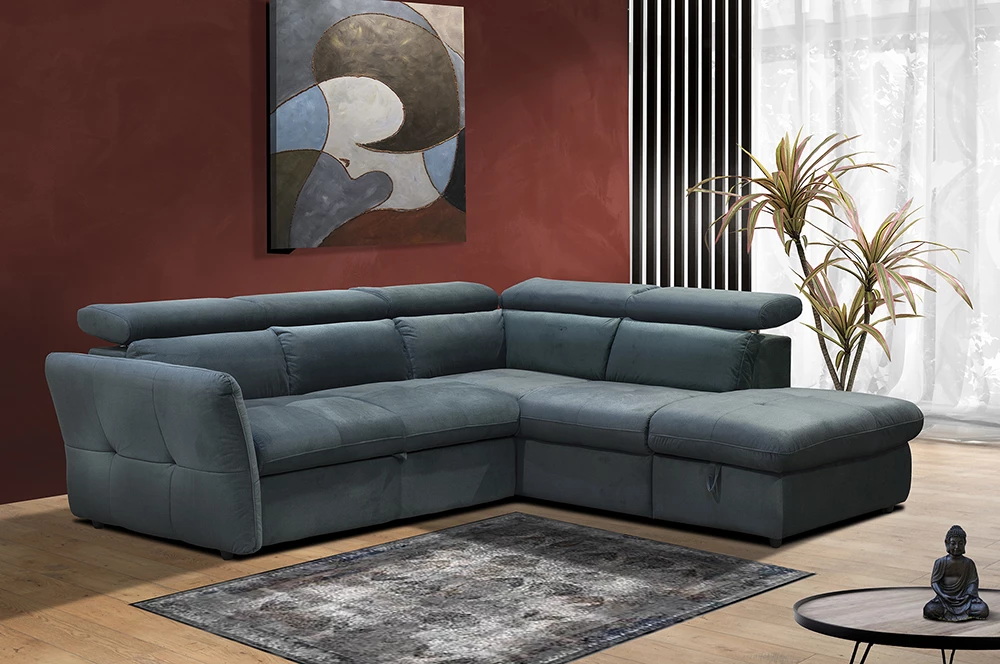 Kënd divan shtrat Monserat, kënd i djathtë, ngjyrë petrol, 254x224x90