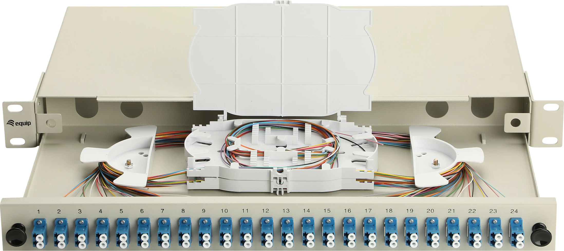Kuti splice fiber EQUIP 337211, 24-Port LC Duplex, OS2 SMF, 1U Rack, Gri