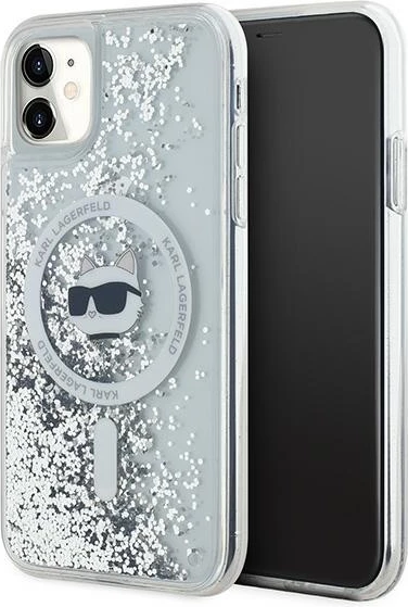 Mbështjellës Karl Lagerfeld Liquid Glitter Choupette Head MagSafe për iPhone 11/XR, Transparent
