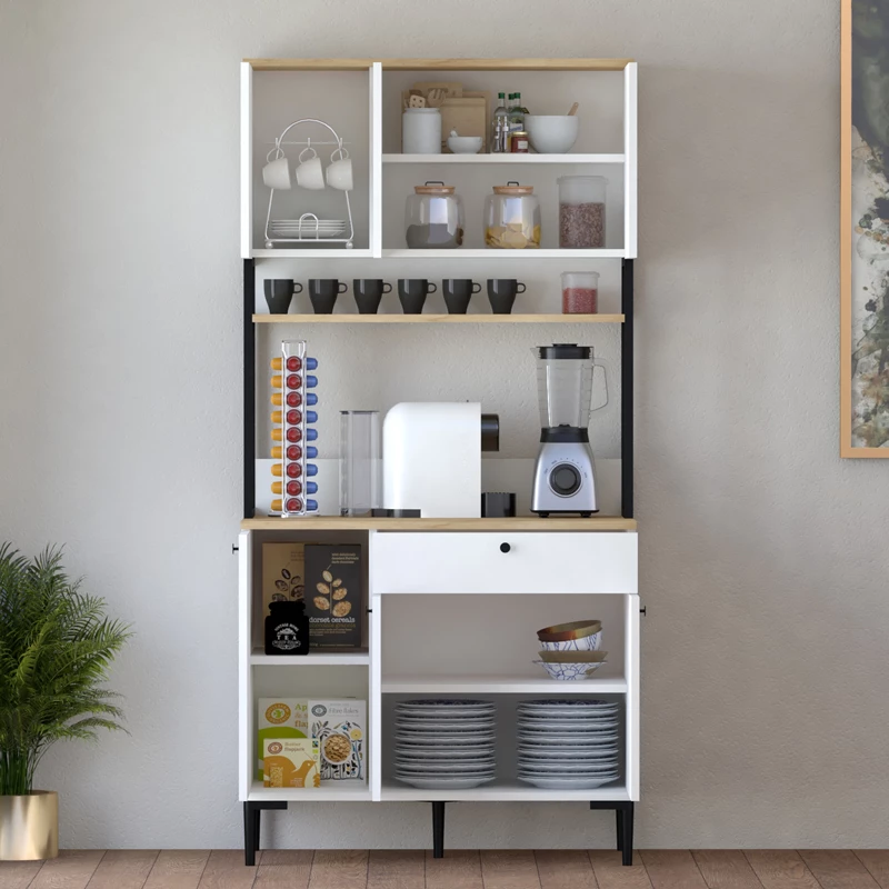 Dollap kuzhine Lenner, ngjyrë e bardhë-sonoma, 90x45x184cm