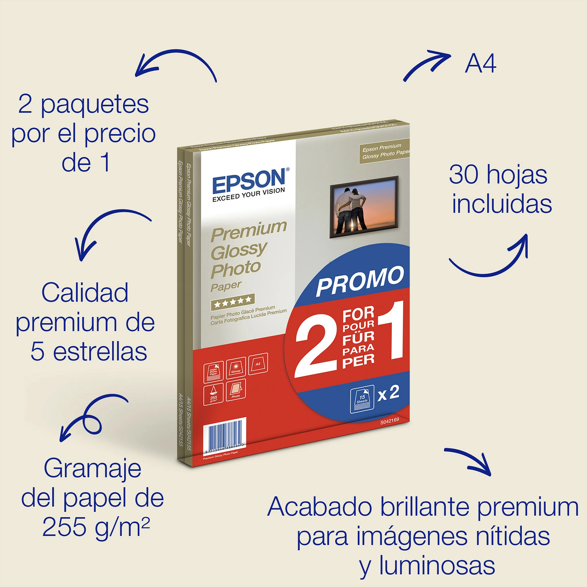 Letër fotografike Epson Premium Glossy, A4, 255 g/m², 30 fletë