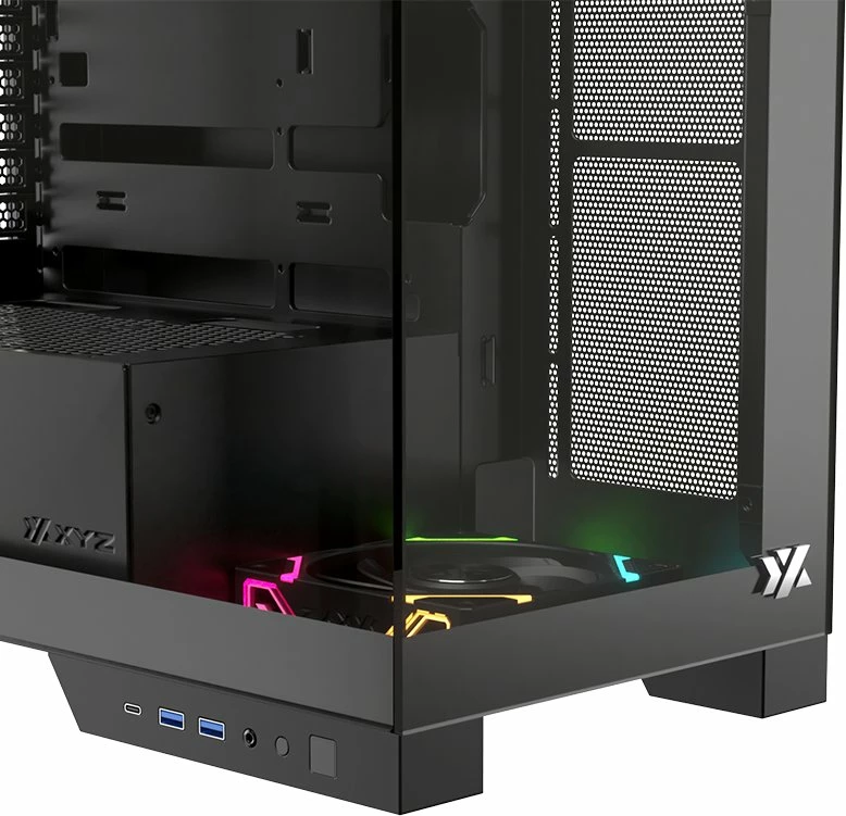 Kasë XYZ PC GEAR Trifecta X-CS-TRIFECTA-B, Midi Tower ATX, xham i kalitur, ARGB, USB-C, e zezë